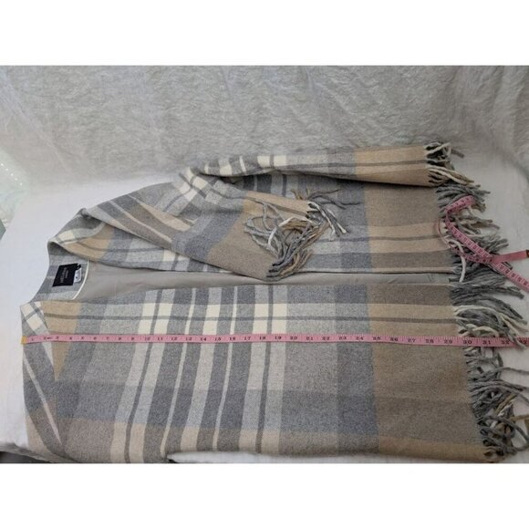 Helene London women's size Large plaid wool blend jacket with fringe neutral - Picture 8 of 11